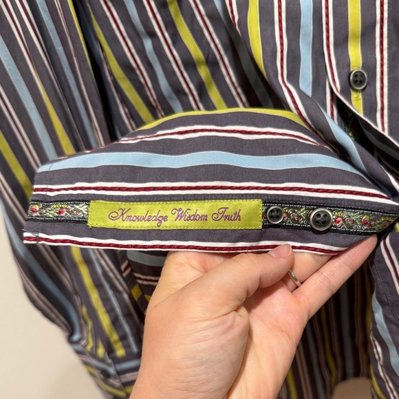 Robert Graham Mens Striped Flip Cuffs Button Up Shirt 2XL Embroidered Multicolor - Picture 3 of 13